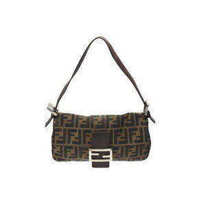 FENDI Mamma Bucket Hobo Shoulder Bag Zucca Canvas Leather Brown